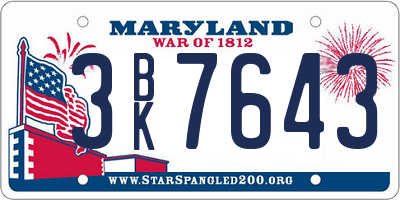 MD license plate 3BK7643