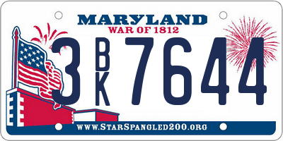MD license plate 3BK7644