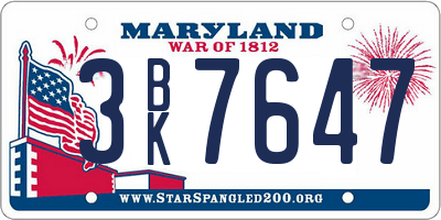 MD license plate 3BK7647