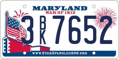 MD license plate 3BK7652