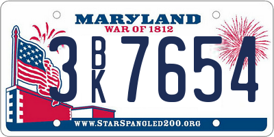 MD license plate 3BK7654