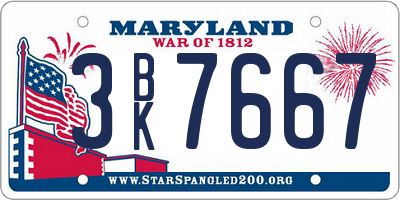 MD license plate 3BK7667