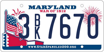 MD license plate 3BK7670