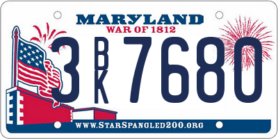 MD license plate 3BK7680