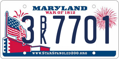 MD license plate 3BK7701