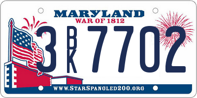 MD license plate 3BK7702