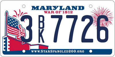 MD license plate 3BK7726