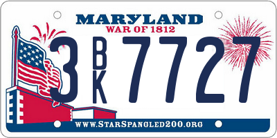 MD license plate 3BK7727