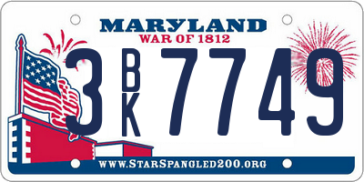 MD license plate 3BK7749