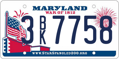 MD license plate 3BK7758