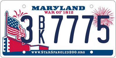MD license plate 3BK7775