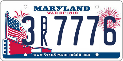 MD license plate 3BK7776
