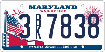 MD license plate 3BK7838