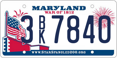 MD license plate 3BK7840
