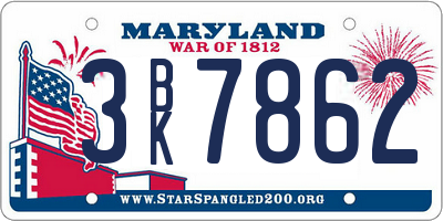 MD license plate 3BK7862