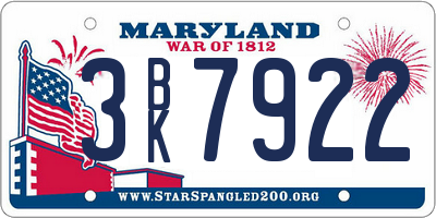 MD license plate 3BK7922