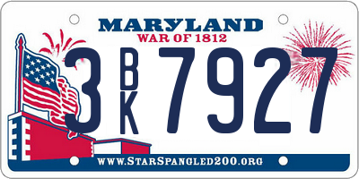 MD license plate 3BK7927