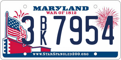 MD license plate 3BK7954