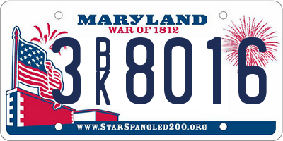 MD license plate 3BK8016