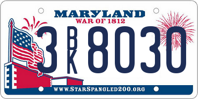 MD license plate 3BK8030