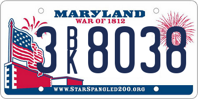MD license plate 3BK8038