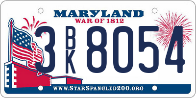 MD license plate 3BK8054
