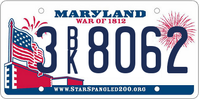 MD license plate 3BK8062