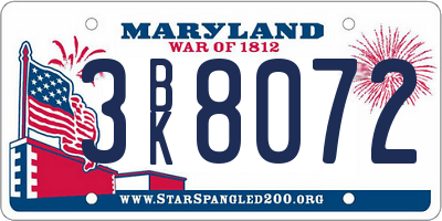 MD license plate 3BK8072