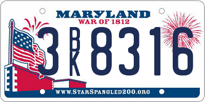 MD license plate 3BK8316