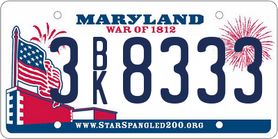 MD license plate 3BK8333