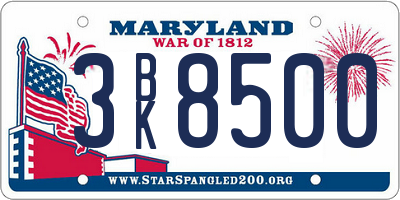 MD license plate 3BK8500