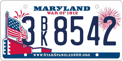MD license plate 3BK8542