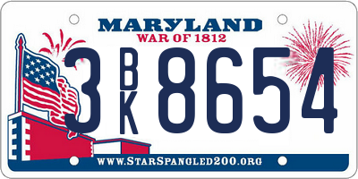 MD license plate 3BK8654