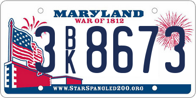 MD license plate 3BK8673