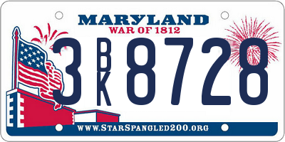 MD license plate 3BK8728