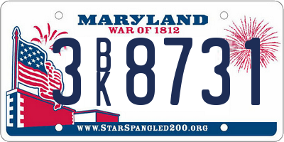 MD license plate 3BK8731
