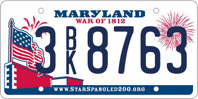 MD license plate 3BK8763