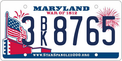 MD license plate 3BK8765