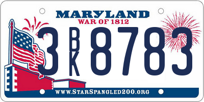 MD license plate 3BK8783