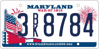 MD license plate 3BK8784
