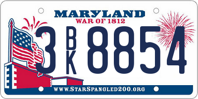 MD license plate 3BK8854