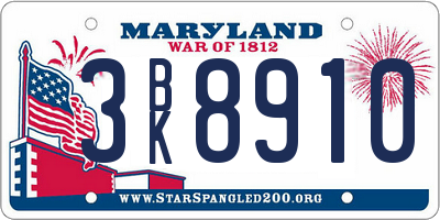 MD license plate 3BK8910