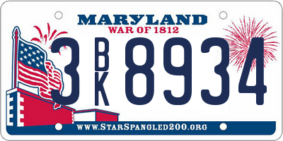 MD license plate 3BK8934