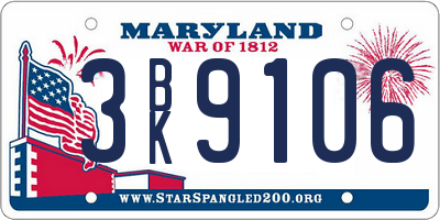 MD license plate 3BK9106