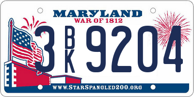 MD license plate 3BK9204