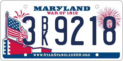 MD license plate 3BK9218