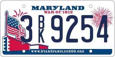 MD license plate 3BK9254