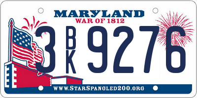MD license plate 3BK9276