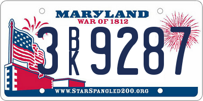 MD license plate 3BK9287