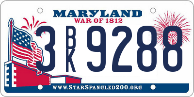 MD license plate 3BK9288